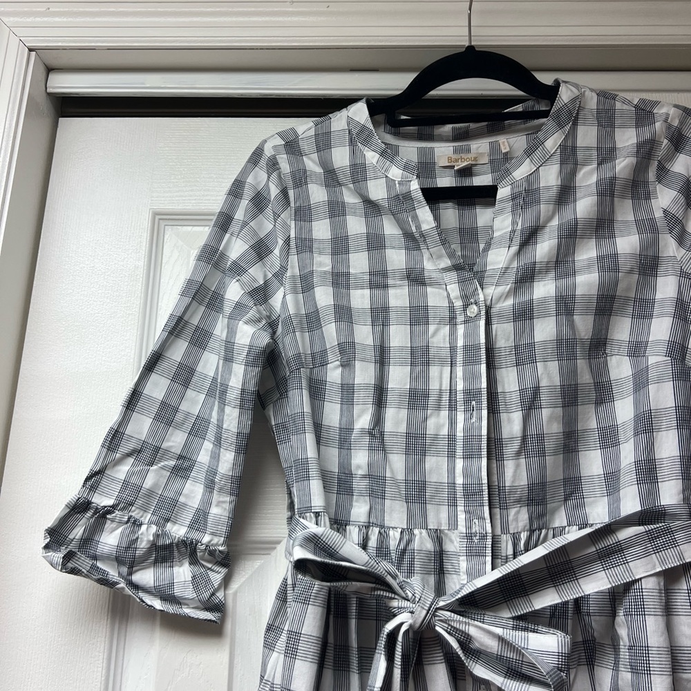 Barbour Seamills Midi Dress Checkered Gingham Prairie Dress - Picture 3 of 9